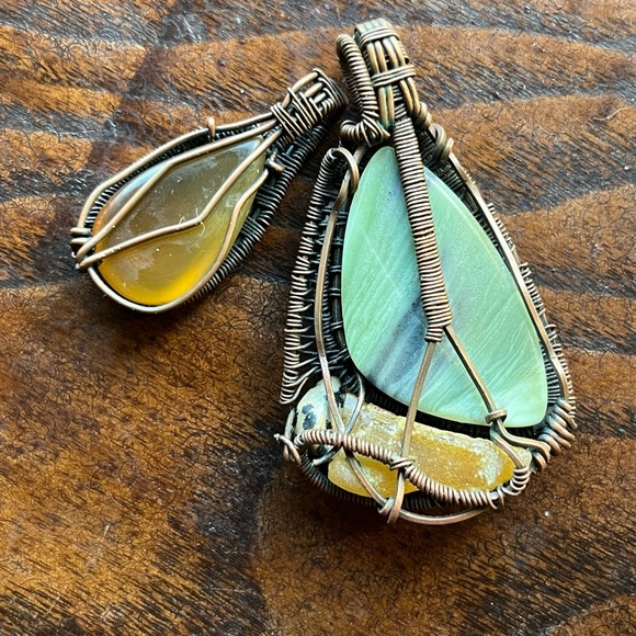 Two Handmade Copper Wire Wrapped Stone Pendants - Picture 3 of 3